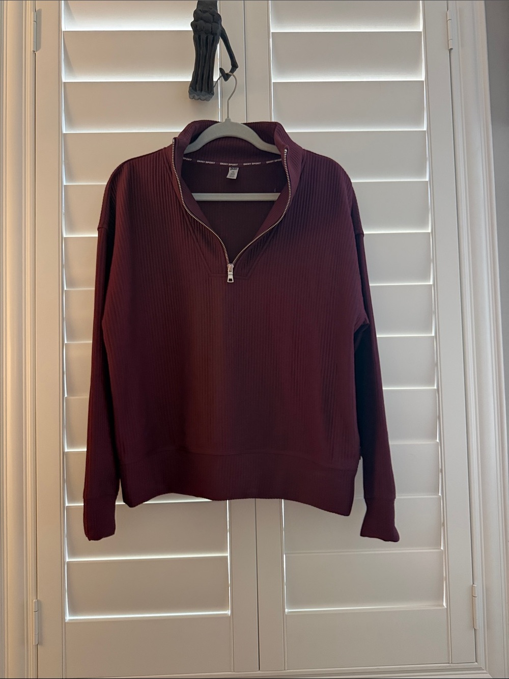 DKNY Maroon Half-Zip Ribbed Sweatshirt